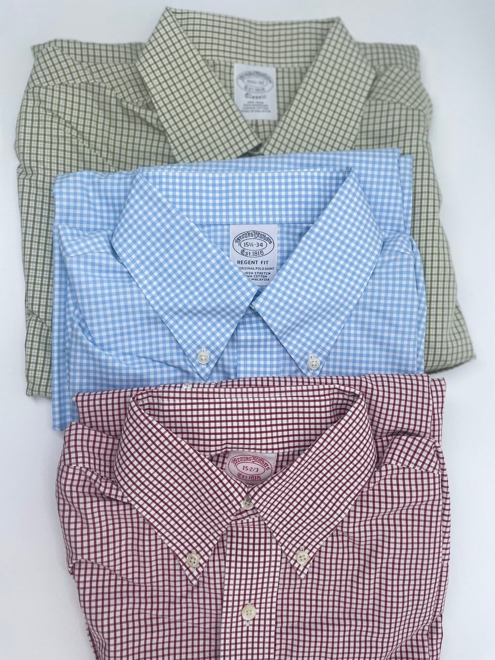 Brooks Brothers 15-15.5 Drees Shirt Lot 3 R/G/B Check Supima Cotton Non-Iron